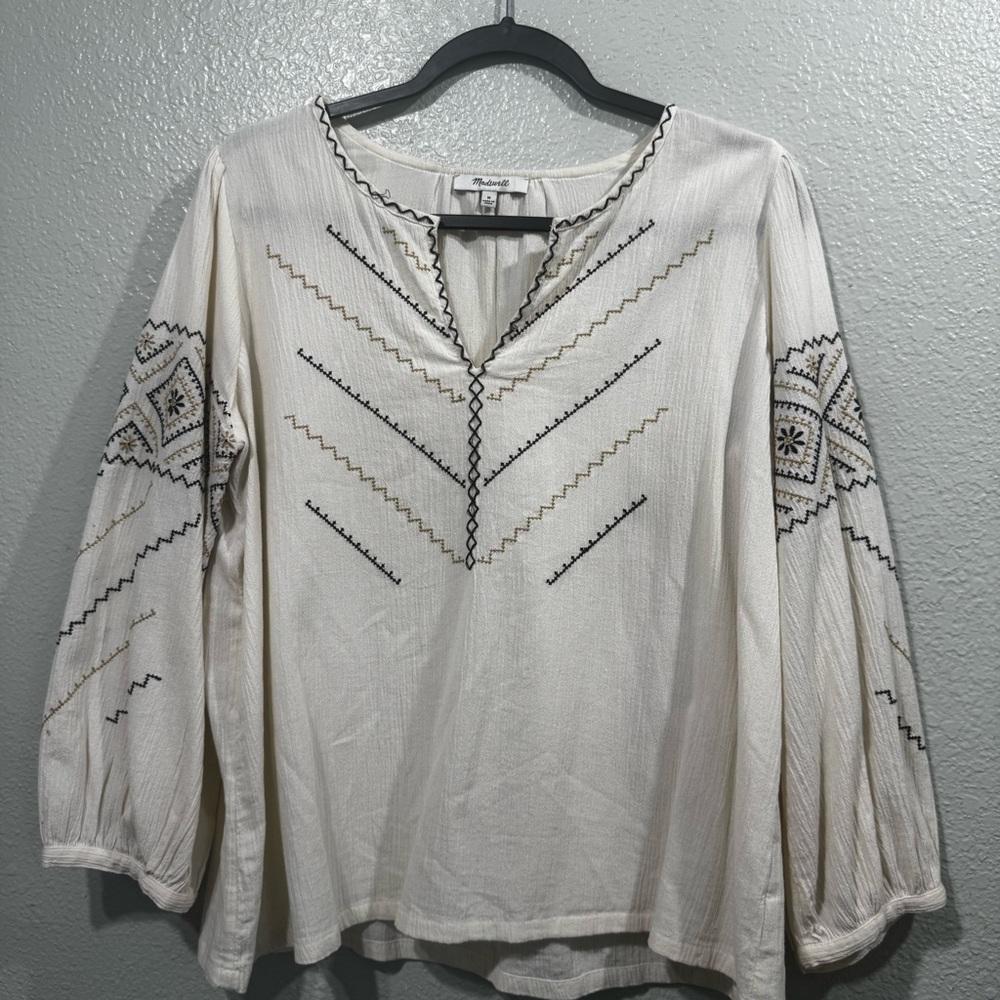 Madewell Women's Cream Embroidered Top Size Medium - Picture 3 of 11